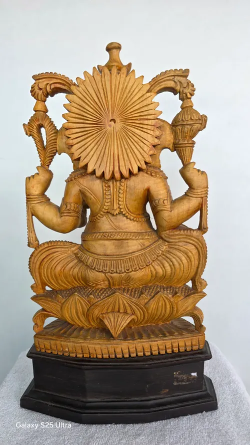 Lord Ganesha Seated on Lotus Pedestal with peedam, Idampuri Vinayagar - 12 inch 